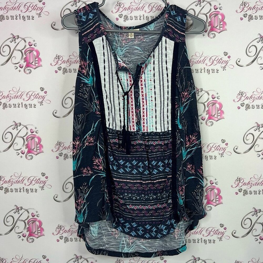 Style & Co. Tank top tassles tie up paisley floral Multicolor Patterned Tank Top